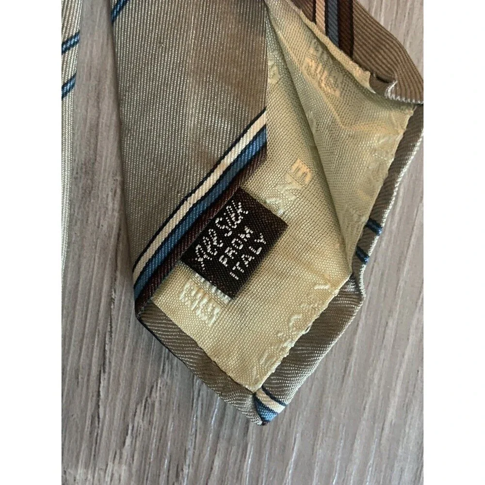 Givenchy Monsieur Wallachs 100% Italian Silk Striped Tie 3.5” X 56” Tan & Blue
